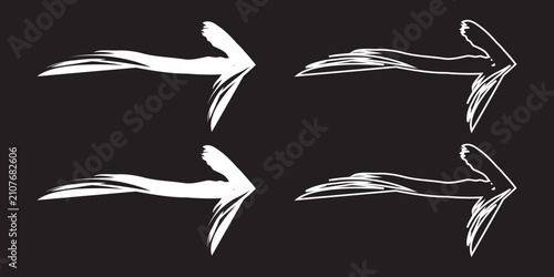 Hand Drawn Brush Arrow Vector Set - Grunge Paint Stroke Direction Arrows Collection, Sketch Navigation Icons Isolated.