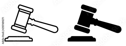 Fotografie Black and white outline gavel icons representing judgment and law concepts on tr