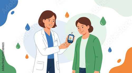 Pharmacist Consults Patient on Diabetes Management with Glucose Meter