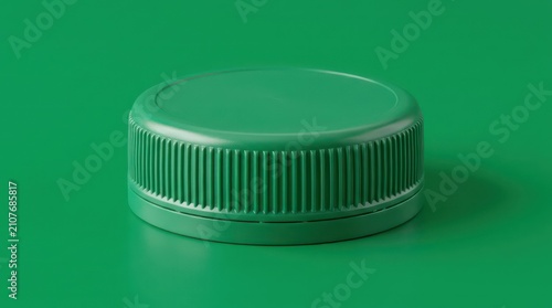 Green plastic bottle cap isolated on a green background