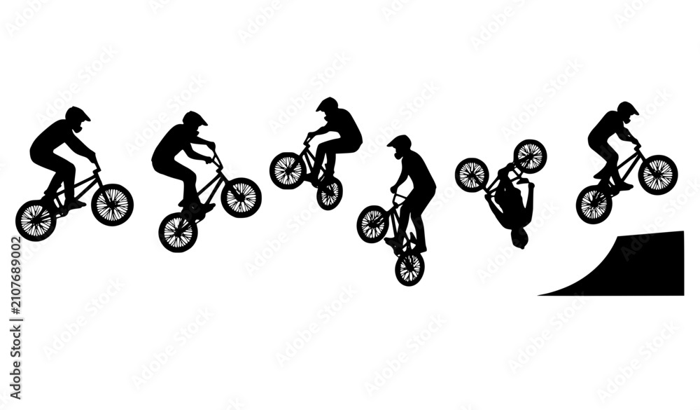 Obraz premium BMX Freestyle Cyclist Silhouette Vector Set