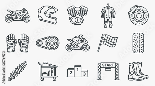 Cuadro en lienzo Corporate Icons Set Featuring Black and White Motorcycle Racing Gear Parts and C