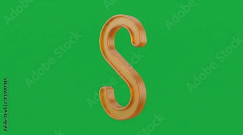 Translucent golden 3d letter s on green backdrop
