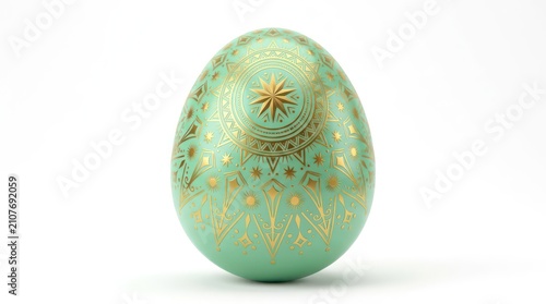 Mint green easter egg with gold sun pattern