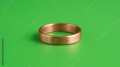Simple brushed copper ring on green background