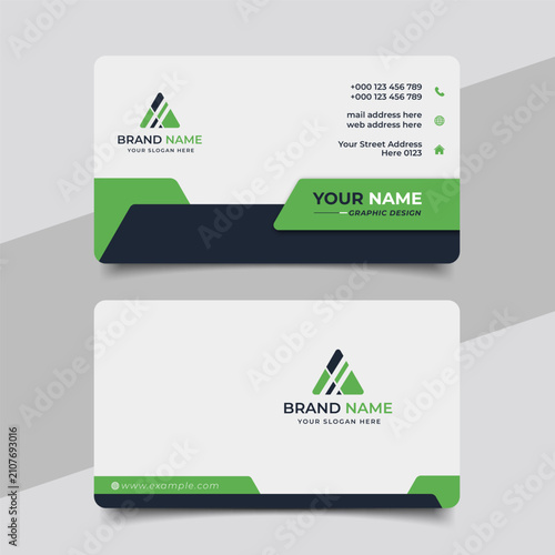 Green modern creative business card and name card horizontal simple clean template vector design