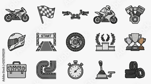Fotografía Creative Black and White Flat Set of Motorcycle Racing and Maintenance Icons wit