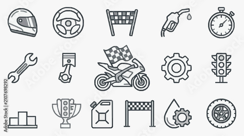 Canvastavla Industrial Minimalist Line Icons Set Featuring Motorcycle Racing Maintenance Fue