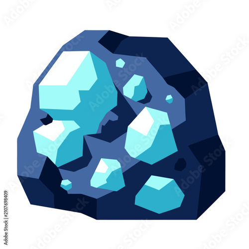 Foto A stylized dark blue rock embedded with light blue geometric crystal facets on a