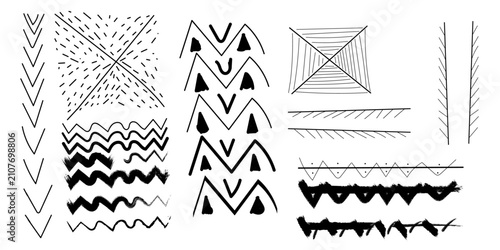 Bild auf Leinwand Hand Drawn Brush Strokes, Lines, Shapes & Ink Design Elements Vector Pack