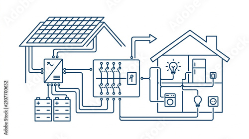 Billede på lærred Solar powered home energy system diagram illustration.