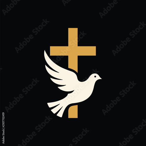 Christian cross and dove symbol of the holy spirit