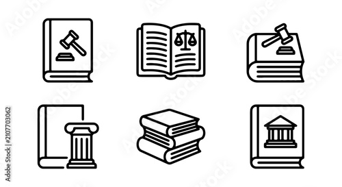 Fotografía Law Icons, Legal Books, Gavel & Scales of Justice Vector Set
