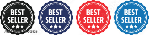 Cuadro en lienzo Best seller badge icon set featuring colorful product labels, stars, ribbon symbols, premium promotional tags, and minimalist vector graphics for ecommerce