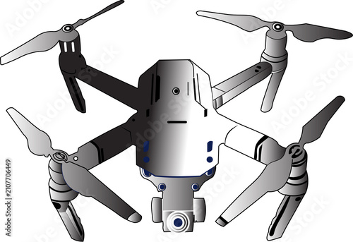 Drone Illustration Silver And Gray Vector Graphic On White Background