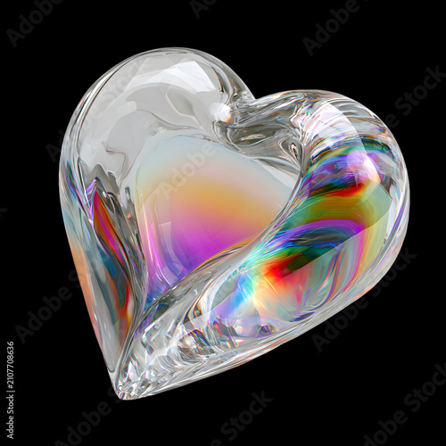 Rainbow Refracted Glass Heart 3D Icon