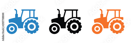 Canvastavla Farm tractor icon set, agricultural machinery symbols, solid outline and sketch style, farming equipment vector illustration