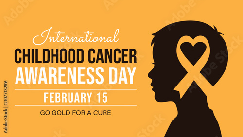Fotografi International childhood cancer awareness day banner with gold ribbon heart and c