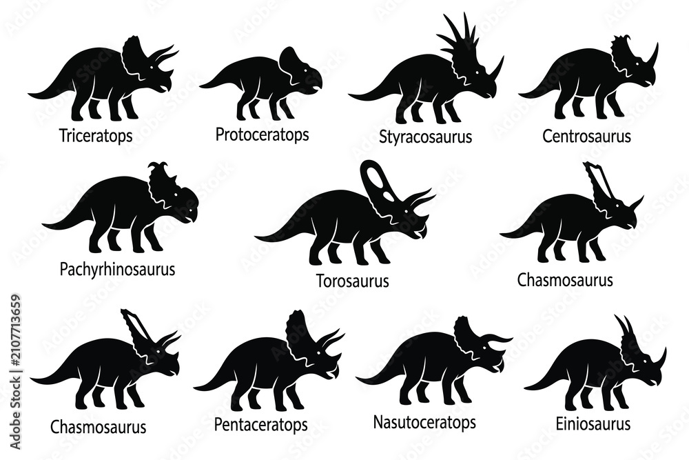 Obraz premium Collection of Silhouette Dinosaur Icons in Various Postures on White Background
