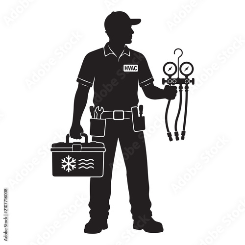 Premium HVAC Technician Silhouette Vector Icon – Professional Air Conditioning Service Worker