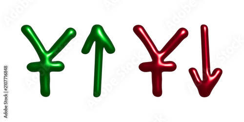 Obraz na płótnie Hand drawn chinese yuan currency symbol Growth and fall profit with arrow up and
