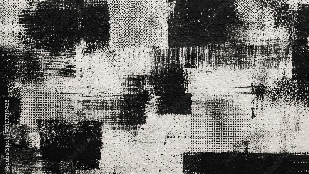 Obraz premium Abstract Black and White Grunge Geometric Texture with Distressed Print Pattern