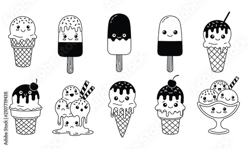 Ice cream line art unique designs pack vector illustration