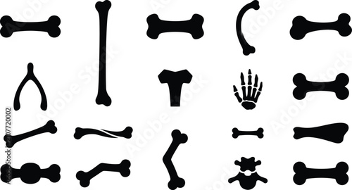 Cuadro en lienzo Black silhouette bone icons for Halloween spooky designs