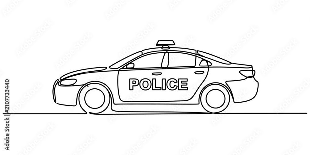 Obraz premium Continuous single line drawing of a police car vehicle Vector, illustration