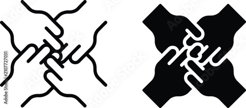 Connected hands team cooperation vector illustration