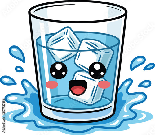 Smiling glass of water with ice cubes vector illustration