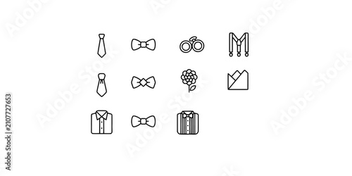 Tableau sur toile Icon set collection of men formal wear neckties bowties cufflinks suspenders pocket squares line vector symbols isolated on white background