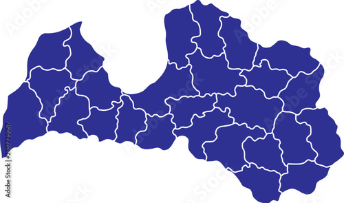 Latvia Administrative Divisions Map Blue Silhouette Vector Illustration on White Background