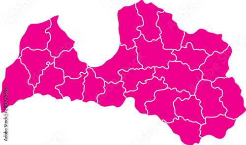 Latvia Administrative Divisions Map Pink Silhouette Vector Illustration on White Background