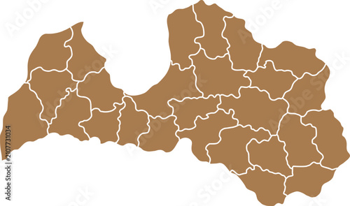 Latvia Administrative Divisions Map Brown Silhouette Vector Illustration on White Background