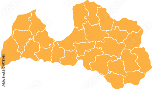 Latvia Administrative Divisions Map Orange Silhouette  on White Background vector illustration