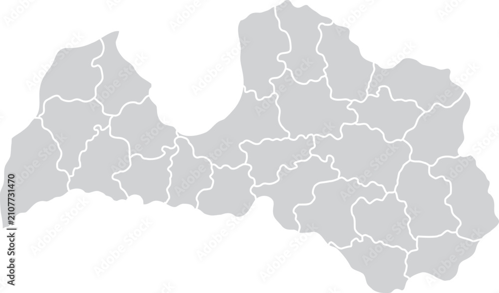 Fototapeta premium Latvia Administrative Divisions Map Gray Silhouette on White Background