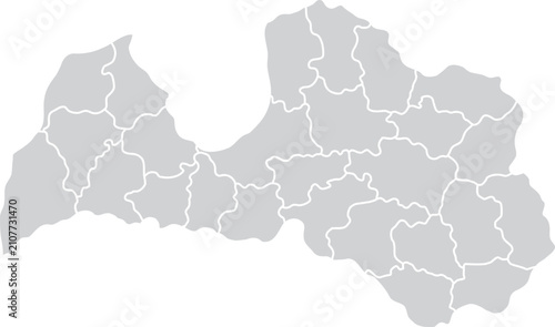 Foto Latvia Administrative Divisions Map Gray Silhouette  on White Background