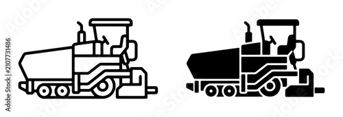 Bild auf Leinwand Asphalt Paver Machine Icons, Road Construction Equipment, Industrial Vehicle Vec