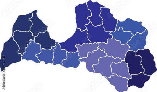Latvia Administrative Divisions Map Blue Gradient  on White Background vector illustration