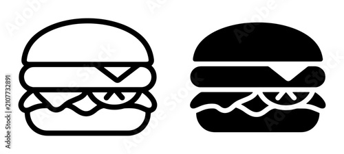 Hamburger Icons, Fast Food Vector Graphics, Simple Burger Illustrations, Outline and Solid Styles, Delicious Meal Symbols