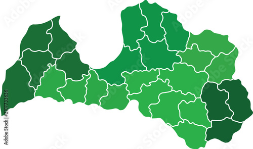 Latvia Administrative Divisions Map Green Gradient  on White Background vector illustration