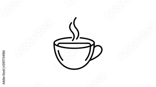 Steaming coffee cup outline icon.