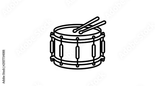 Snare drum with drumsticks musical instrument line art.