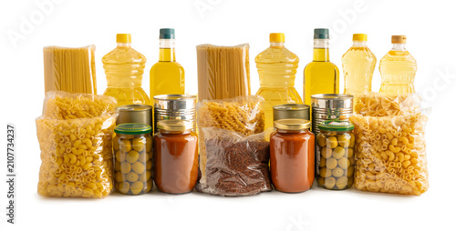 Bild auf Leinwand Foodstuffs in donation box isolated on white background for volunteer to help people