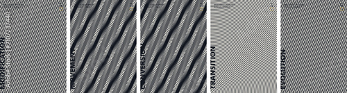 Abstract monochrome wave patterns set, minimalist gray geometric textures, 5 vector backgrounds for transition and evolution concepts