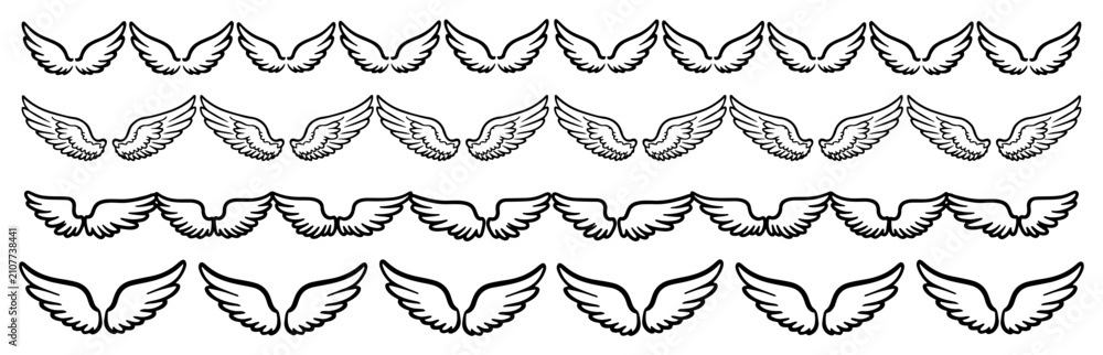 Obraz premium Outlined wing borders and feathered angel wing patterns for decorative frame design