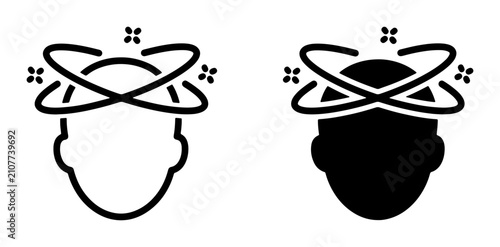 Photography Dizzy Head Icon Set, Vertigo Symbol, Motion Sickness Graphic, Brain Swirl, Confu