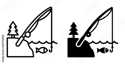 Cuadro en lienzo Fishing Rod Icon Set, Outdoor Recreation, Lake and River Fishing, Sport and Hobb
