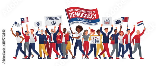 People marching for democracy on International Day